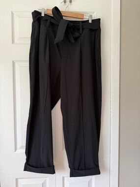 Athleta High-Waist Black Paperbag Trousers with Tie Belt